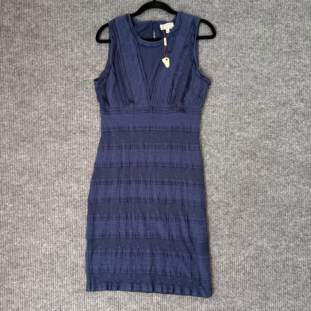 MSSP Mix Studio Women L Navy Textured Sleeveless Dress Y2K Minimalist Retro Chic